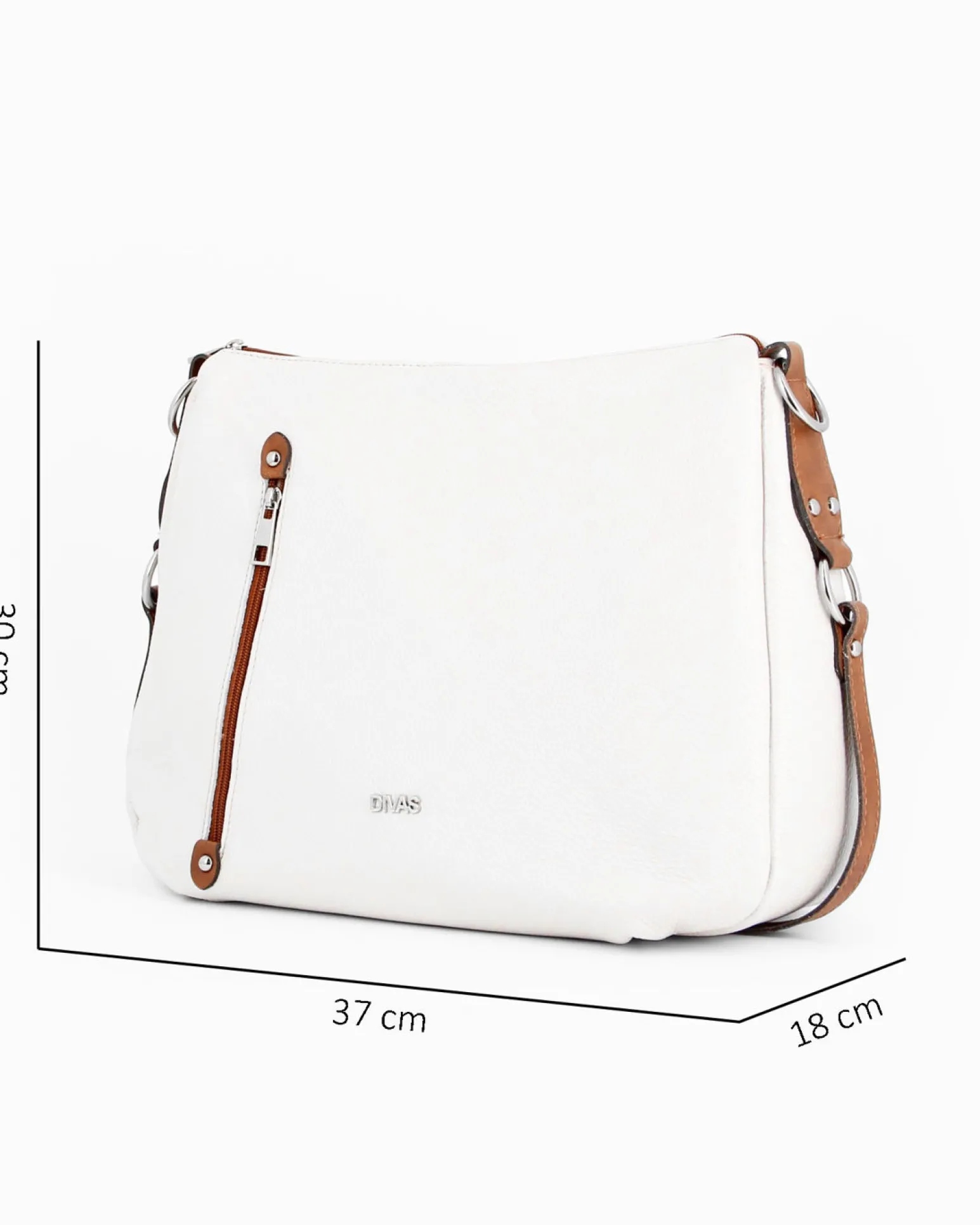 DIVAS - Borsa bianca in VERA PELLE con tasca frontale e tracolla nastro - MADE IN ITALY