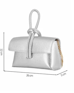DIVAS - Borsa bracciale argento con catena oro VERA PELLE, MADE IN ITALY