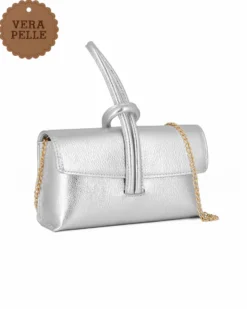 DIVAS - Borsa bracciale argento con catena oro VERA PELLE, MADE IN ITALY