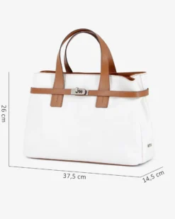 DIVAS - Borsa due manici bianca in VERA PELLE con tracolla nastro - MADE IN ITALY