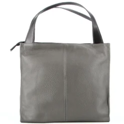 DIVAS - Borsa due manici grigia in VERA PELLE con tracolla removibile, MADE ITALY
