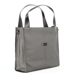 DIVAS - Borsa due manici grigia in VERA PELLE con tracolla removibile, MADE ITALY