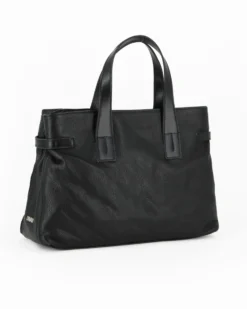 DIVAS - Borsa due manici nera in VERA PELLE con tracolla nastro - MADE IN ITALY