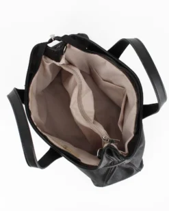 DIVAS - Borsa due manici nera in VERA PELLE con tracolla nastro - MADE IN ITALY