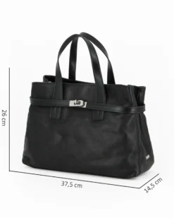 DIVAS - Borsa due manici nera in VERA PELLE con tracolla nastro - MADE IN ITALY