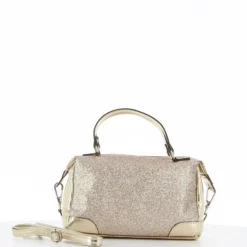 DIVAS - Borsa glitter nude con due manici e tracolla rimovibile, MADE IN ITALY