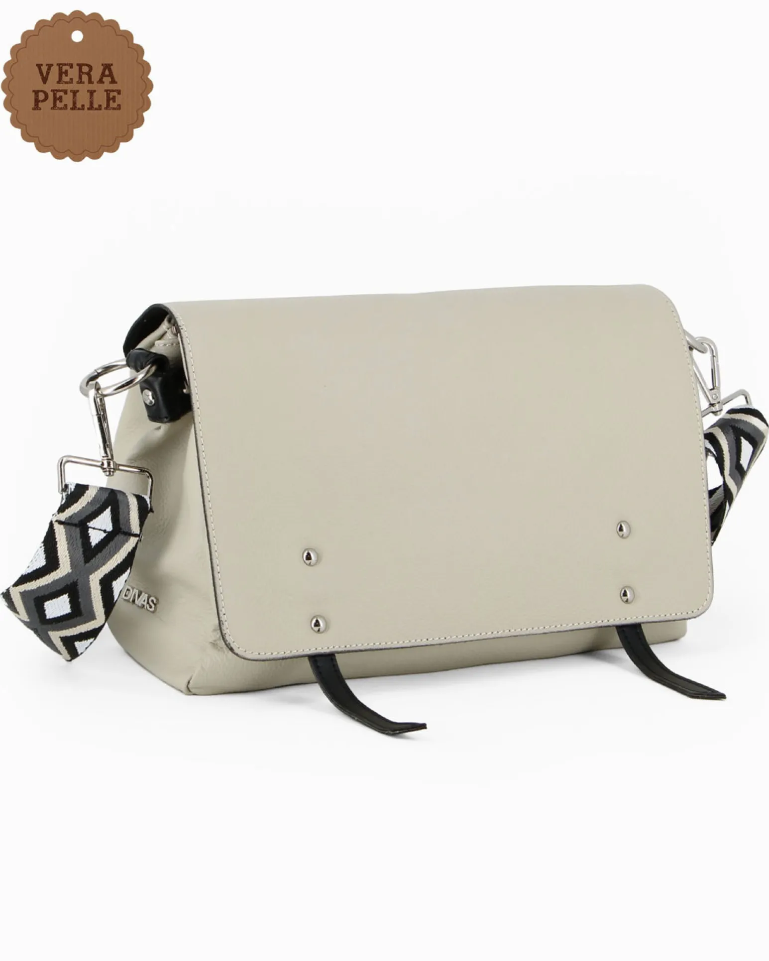 DIVAS - Borsa grigia modello postina VERA PELLE, MADE IN ITALY