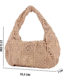 DIVAS - Borsa hobo in pizzo crochet taupe