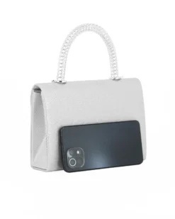 DIVAS - Borsa pochette argento con manico in metallo