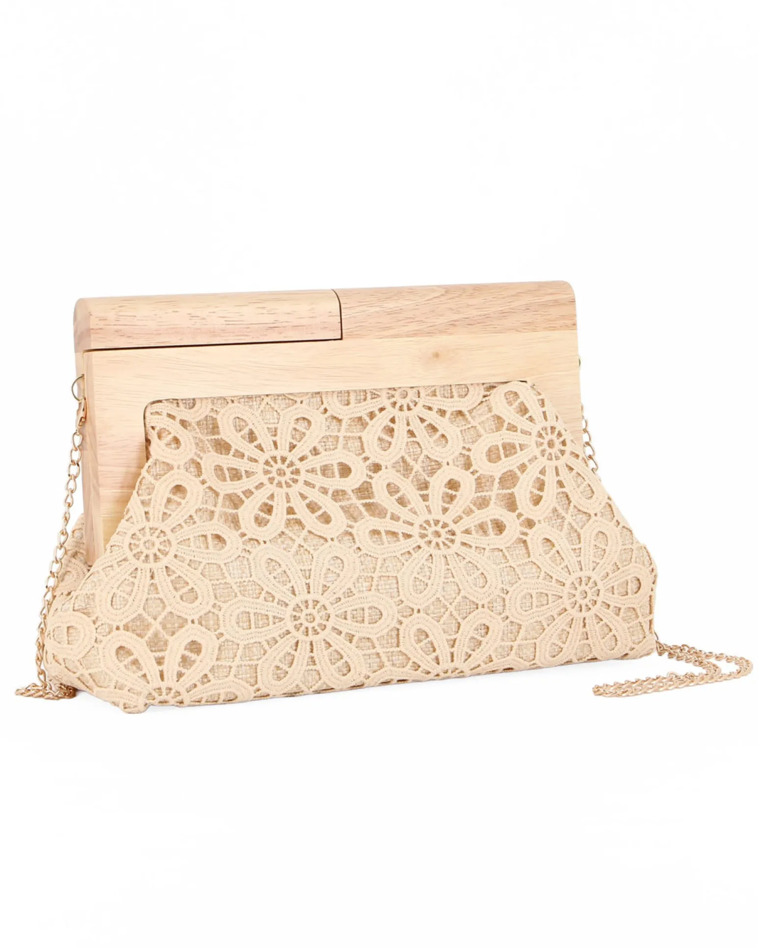 DIVAS - Borsa pochette beige ricamata con stecca in legno