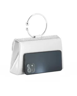 DIVAS - Borsa pochette da cerimonia argento con strass e manico rotondo in metallo