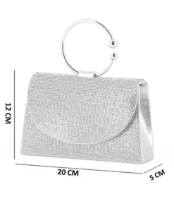 DIVAS - Borsa pochette da cerimonia argento con strass e manico rotondo in metallo