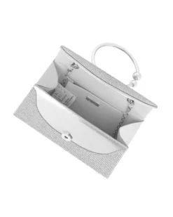 DIVAS - Borsa pochette da cerimonia argento con strass e manico rotondo in metallo