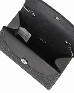 DIVAS - Borsa pochette da cerimonia nera con strass e manico rotondo in metallo