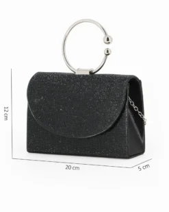 DIVAS - Borsa pochette da cerimonia nera con strass e manico rotondo in metallo