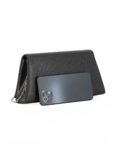 DIVAS - Borsa pochette nera da cerimonia con manico e catena metallo