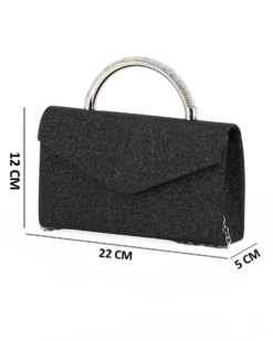 DIVAS - Borsa pochette nera in lurex con manico gioiello