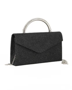 DIVAS - Borsa pochette nera in lurex con manico gioiello