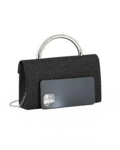 DIVAS - Borsa pochette nera in lurex con manico gioiello