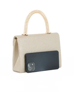 DIVAS - Borsa pochette platino con manico in metallo