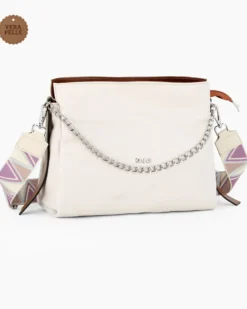 DIVAS - Borsa sacca beige in VERA PELLE con tracolla nastro - MADE IN ITALY