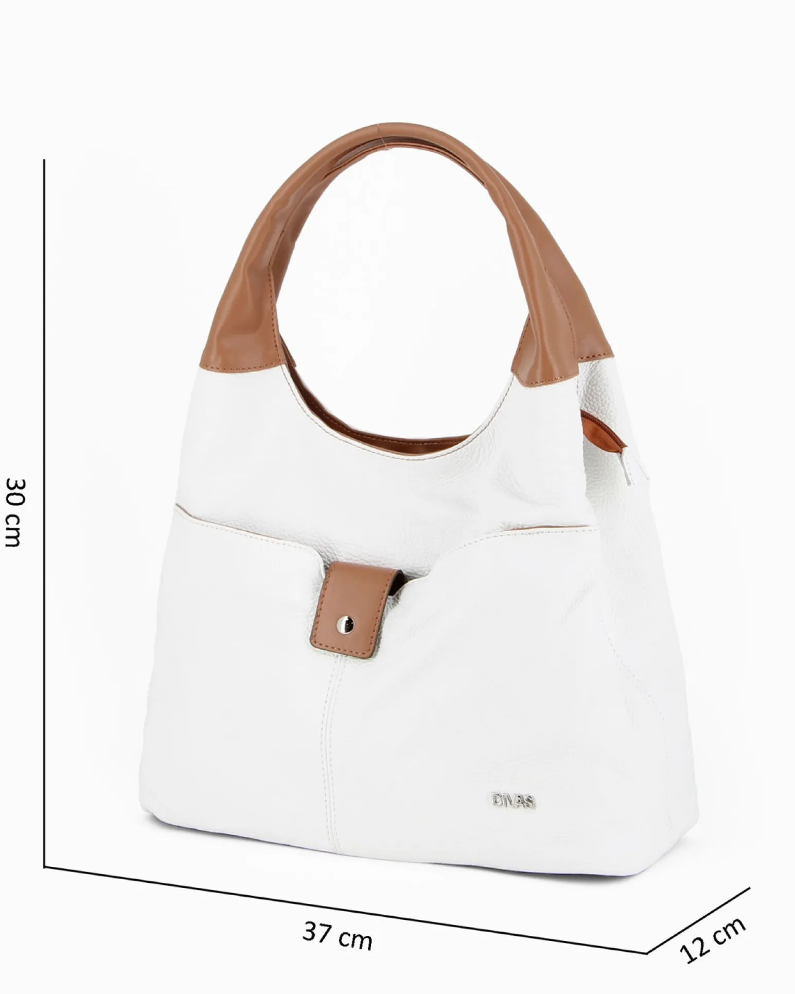 DIVAS - Borsa sacca bianca in VERA PELLE con tasca frontale, tracolla removibile - MADE IN ITALY