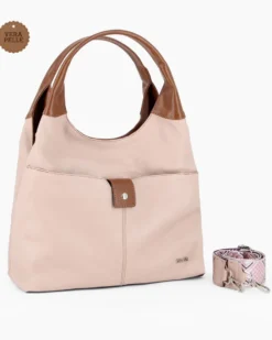 DIVAS - Borsa sacca carne in VERA PELLE con tasca frontale, tracolla removibile - MADE IN ITALY