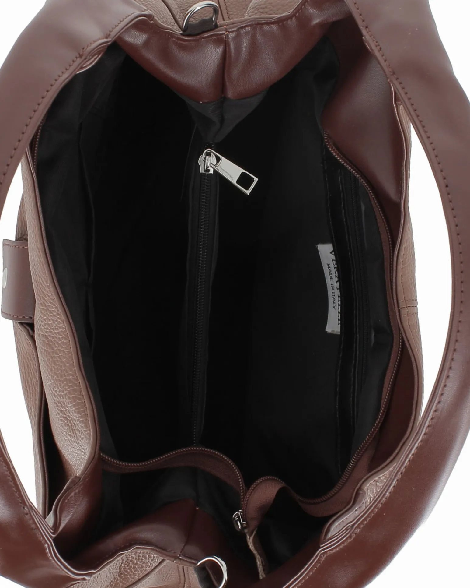 DIVAS - Borsa sacca marrone in VERA PELLE con tasca frontale, tracolla removibile - MADE IN ITALY