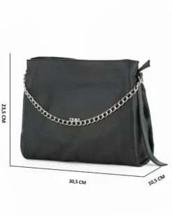 DIVAS - Borsa sacca nera in VERA PELLE con tracolla nastro - MADE IN ITALY