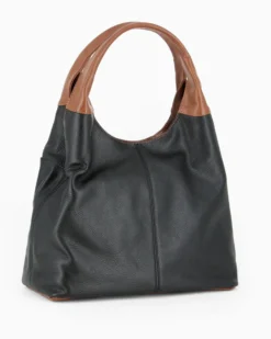 DIVAS - Borsa sacca nera in VERA PELLE con tasca frontale, tracolla removibile - MADE IN ITALY