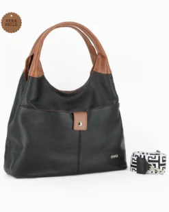 DIVAS - Borsa sacca nera in VERA PELLE con tasca frontale, tracolla removibile - MADE IN ITALY