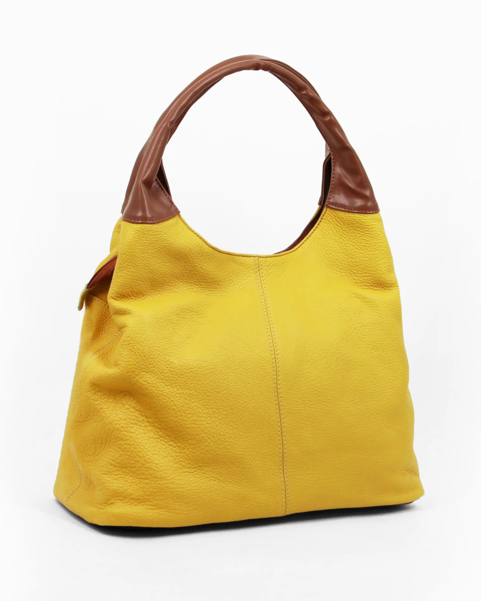 DIVAS - Borsa sacca senape in VERA PELLE con tasca frontale, tracolla removibile - MADE IN ITALY