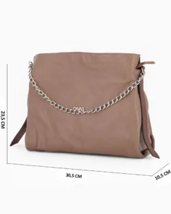 DIVAS - Borsa sacca taupe in VERA PELLE con tracolla nastro - MADE IN ITALY