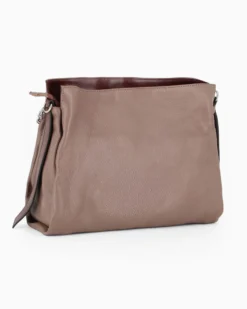 DIVAS - Borsa sacca taupe in VERA PELLE con tracolla nastro - MADE IN ITALY