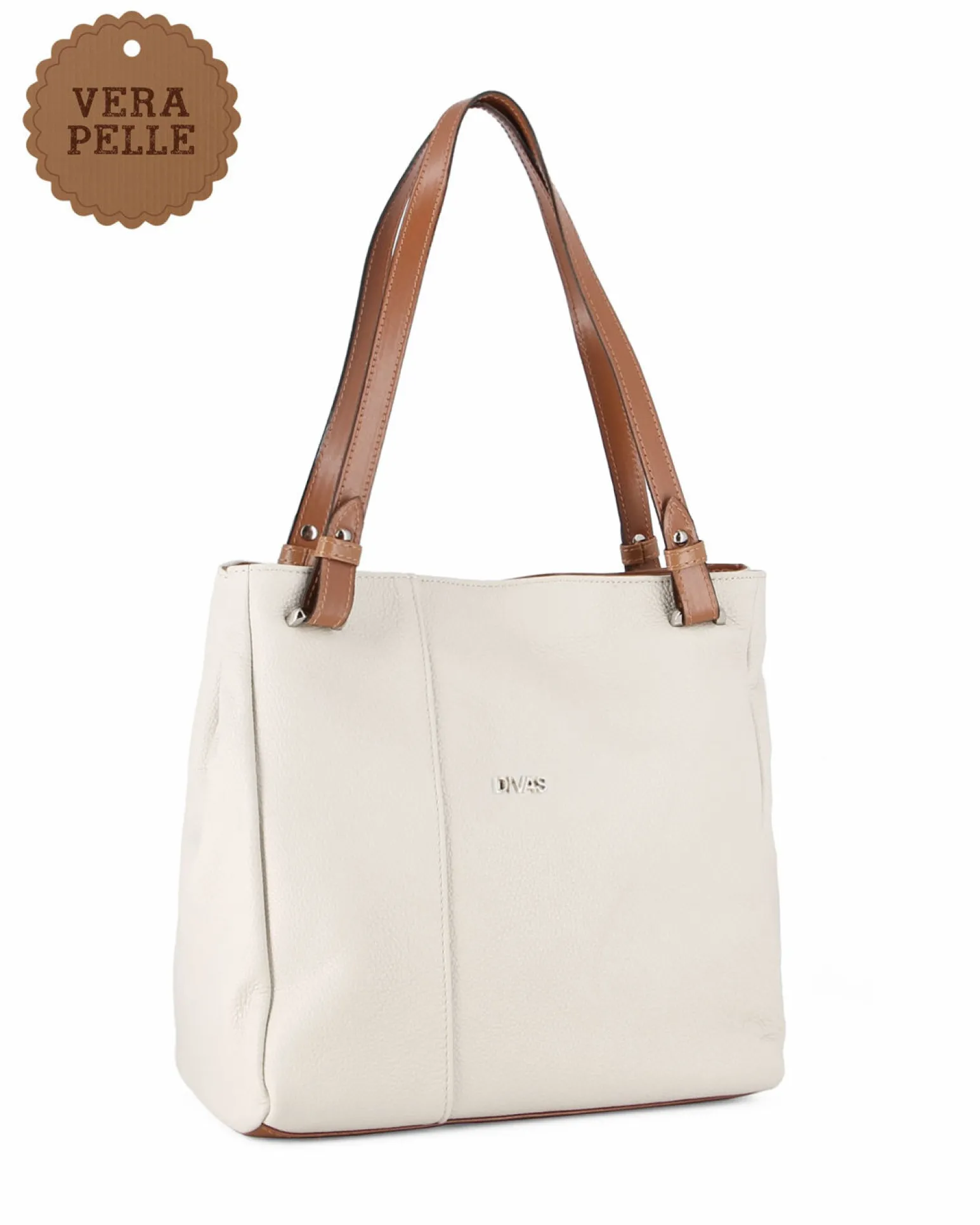DIVAS - Borsa shopping beige tre scomparti VERA PELLE - MADE IN ITALY