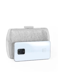 DIVAS - Clutch argento con doppia catenella