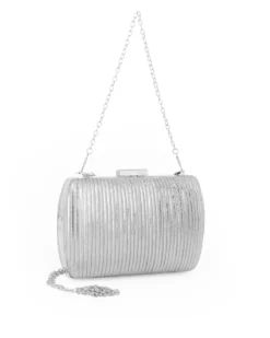 DIVAS - Clutch argento con doppia catenella