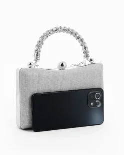 DIVAS - Clutch argento in lurex con manico gioiello