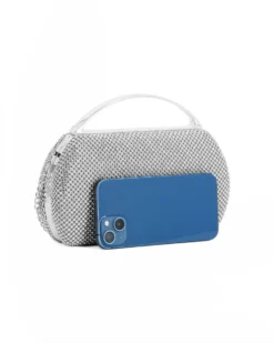 DIVAS - Clutch argento in strass, tracolla removibile