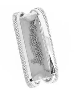 DIVAS - Clutch argento in strass, tracolla removibile