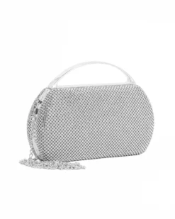 DIVAS - Clutch argento in strass, tracolla removibile