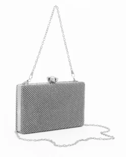DIVAS - Clutch argento ricoperta di strass con chiusura fiore