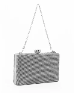 DIVAS - Clutch argento ricoperta di strass con chiusura fiore
