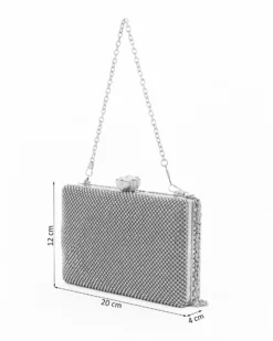 DIVAS - Clutch argento ricoperta di strass con chiusura fiore
