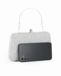 DIVAS - Clutch argento rigida effetto ondulato con manico e pomello