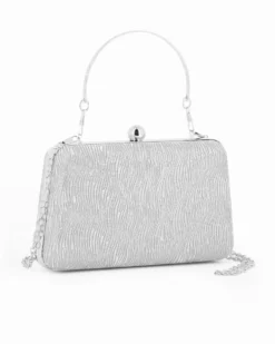 DIVAS - Clutch argento rigida effetto ondulato con manico e pomello
