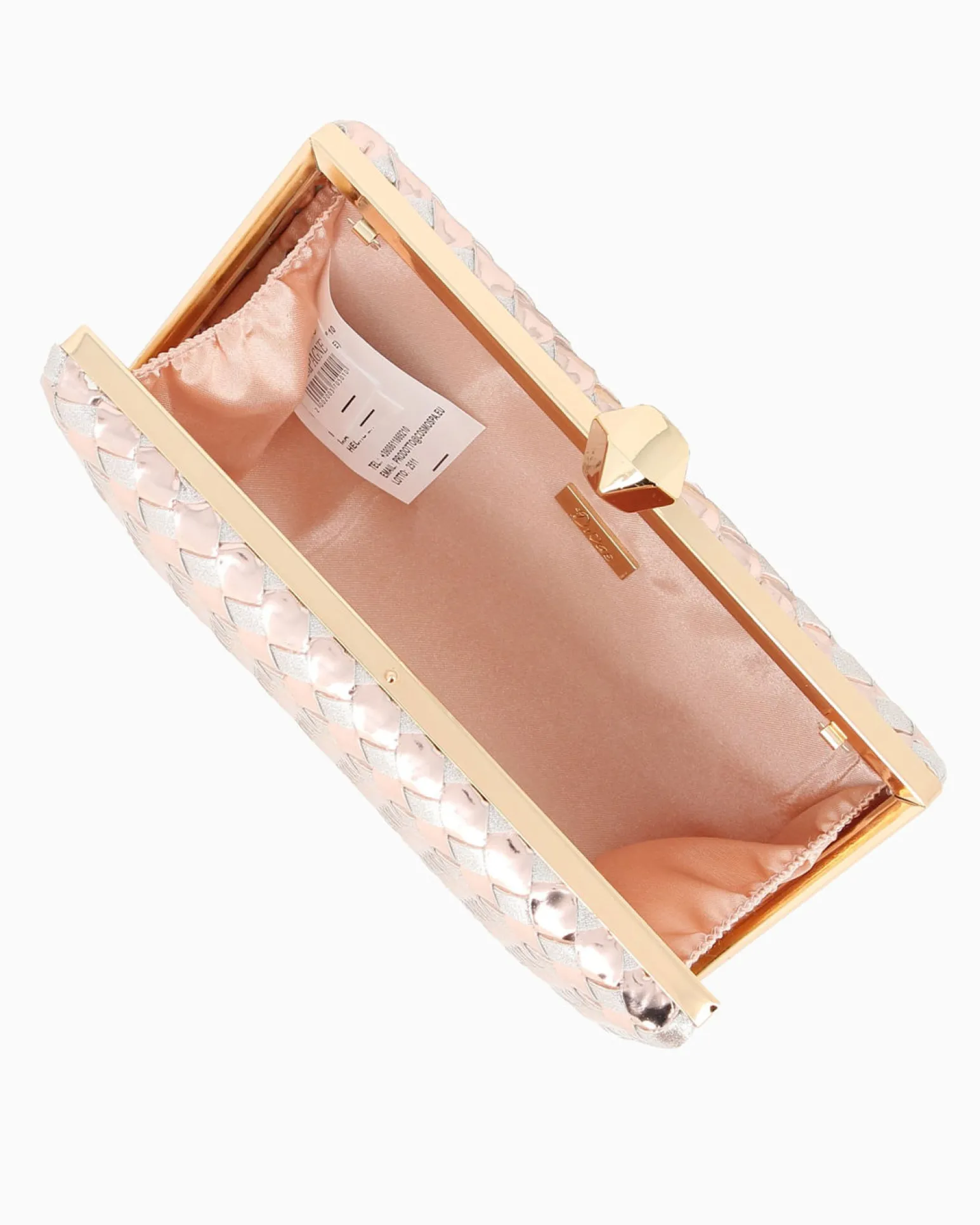 DIVAS - Clutch champagne rigida intrecciata con pomello