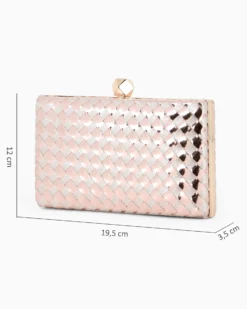 DIVAS - Clutch champagne rigida intrecciata con pomello