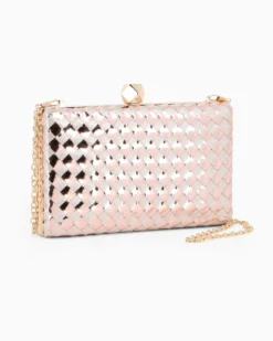 DIVAS - Clutch champagne rigida intrecciata con pomello