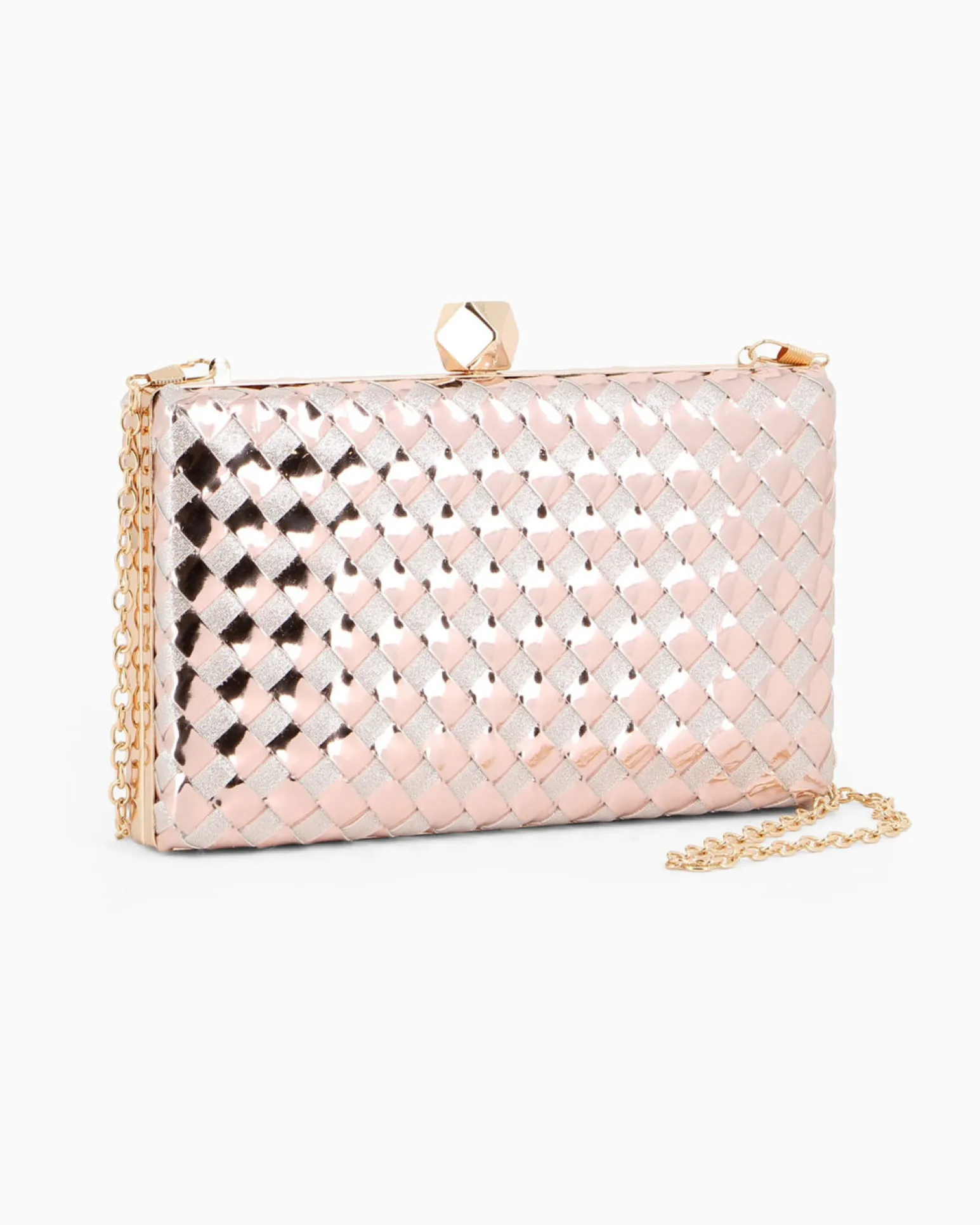 DIVAS - Clutch champagne rigida intrecciata con pomello